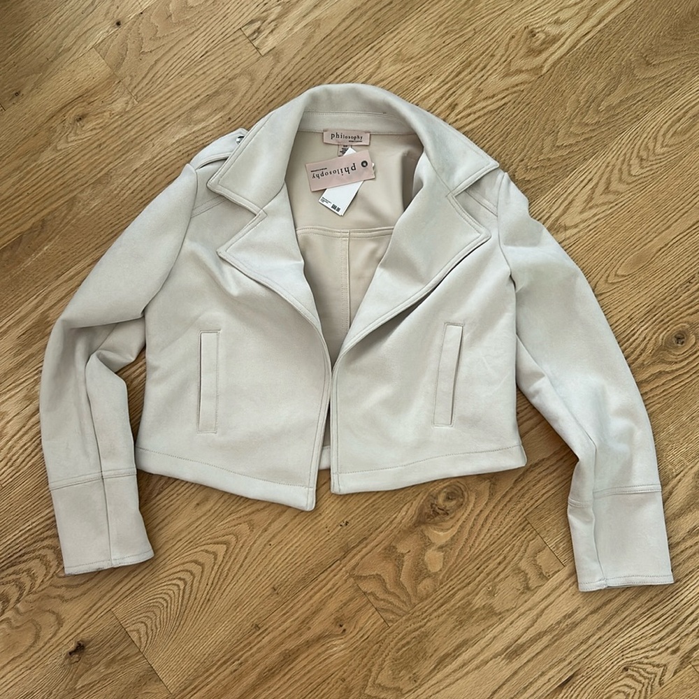 Philosophy Cream Leather Jacket Cropped Tailored Design